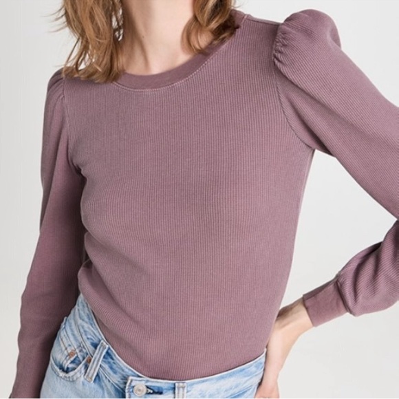 AMO Tops - AMO Girly Thermal Long Puff Sleeve Top Waffle Knit Bloodstone Purple Size Large